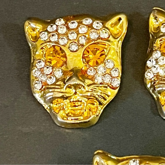 Leopard Panther Rhinestone Gold Pushback Concho Hardware Button Crafts Bling 5x - Picture 3 of 13